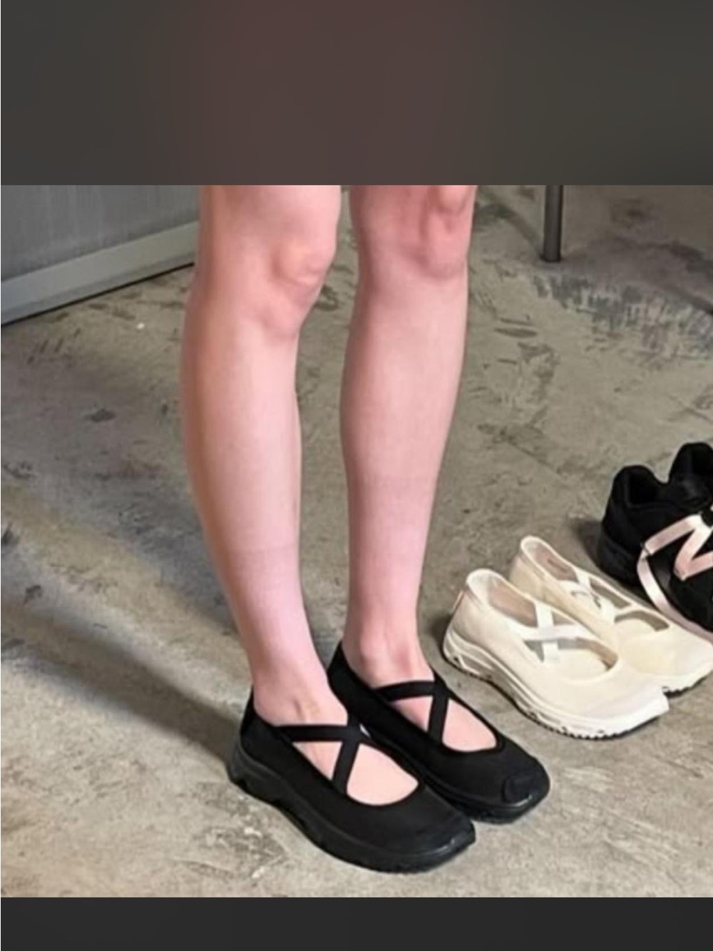 Sandy Liang x Salomon collab Black Mary Jane Platform Flats with Cross Straps
